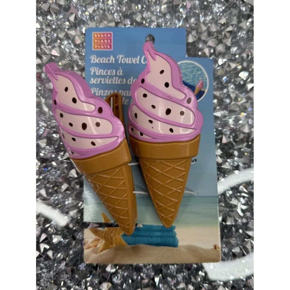 Beach Towel Clips - Ice Cream Cone Design in Pink and Brown brand new clips